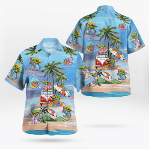 Baby Yoda Summer Time- Hawaiian Shirt - Blue