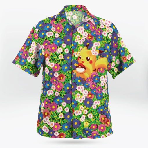 Pikachu Summer Flowers Beach Outfits New Aloha Shirt For Men Women
