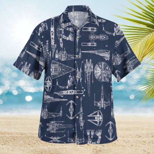 Space Ship Pattern Hawaiian Shirt - Navy