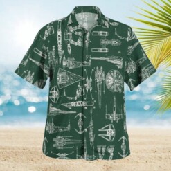 Space Ship Pattern Hawaiian Shirt - Green