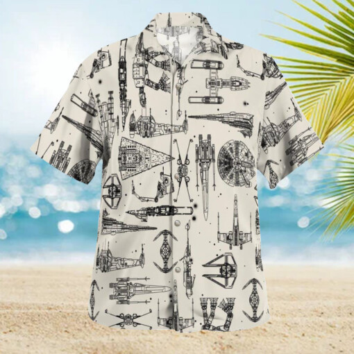 Space Ship Pattern Hawaiian Shirt - White