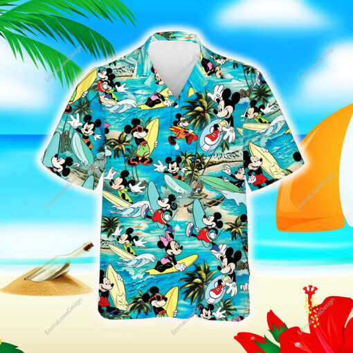 Disney Mickey Mouse Walking on Beach Hawaiian Shirt Summer Aloha Shirt For Men Women