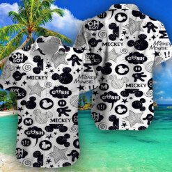 Disney Mickey Mouse Floral Aloha Hawaiian Shirt Cartoon Black - Dream Art Europa