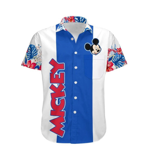 Mickey Mouse Floral Stripe Disney Cartoon Hawaiian Shirt