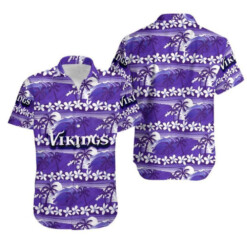 Minnesota Vikings Flower And Coconut Trees Hawaiian Shirt - Dream Art Europa