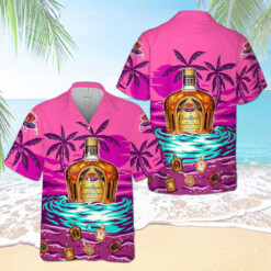 Crown Royal On The Sand Palm Tree Hawaiian Shirt Pink Coconuts - Dream Art Europa