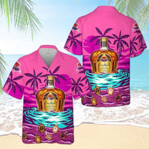 Crown Royal On The Sand Palm Tree Hawaiian Shirt Pink Coconuts