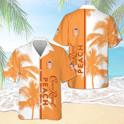 Crown Royal Peach Palm Tree Hawaiian Shirt Orange