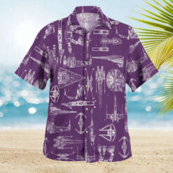 Space Ship Pattern Hawaiian Shirt Violet Summer Aloha Shirt For Men Women