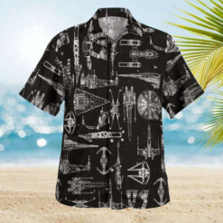 Space Ship Pattern Hawaiian Shirt Black Summer Aloha Shirt For Men Women