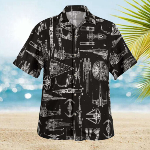 Space Ship Pattern Hawaiian Shirt Black Summer Aloha Shirt For Men Women