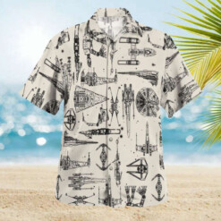 Space Ship Pattern Hawaiian Shirt White Summer Aloha Shirt For Men Women