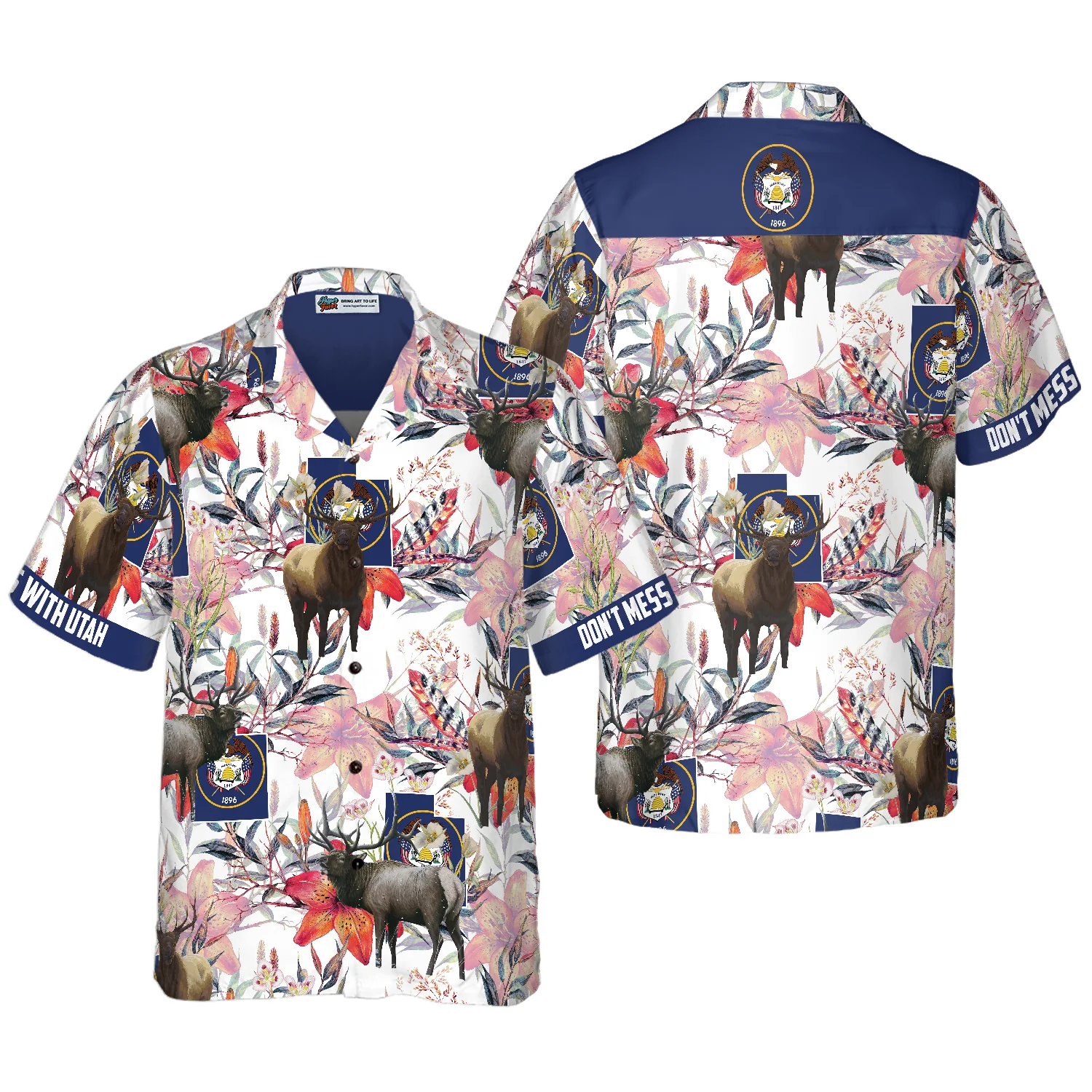 Utah Elk And The Sego Lily Hawaiian Shirt Aloha Shirt For Men and Women