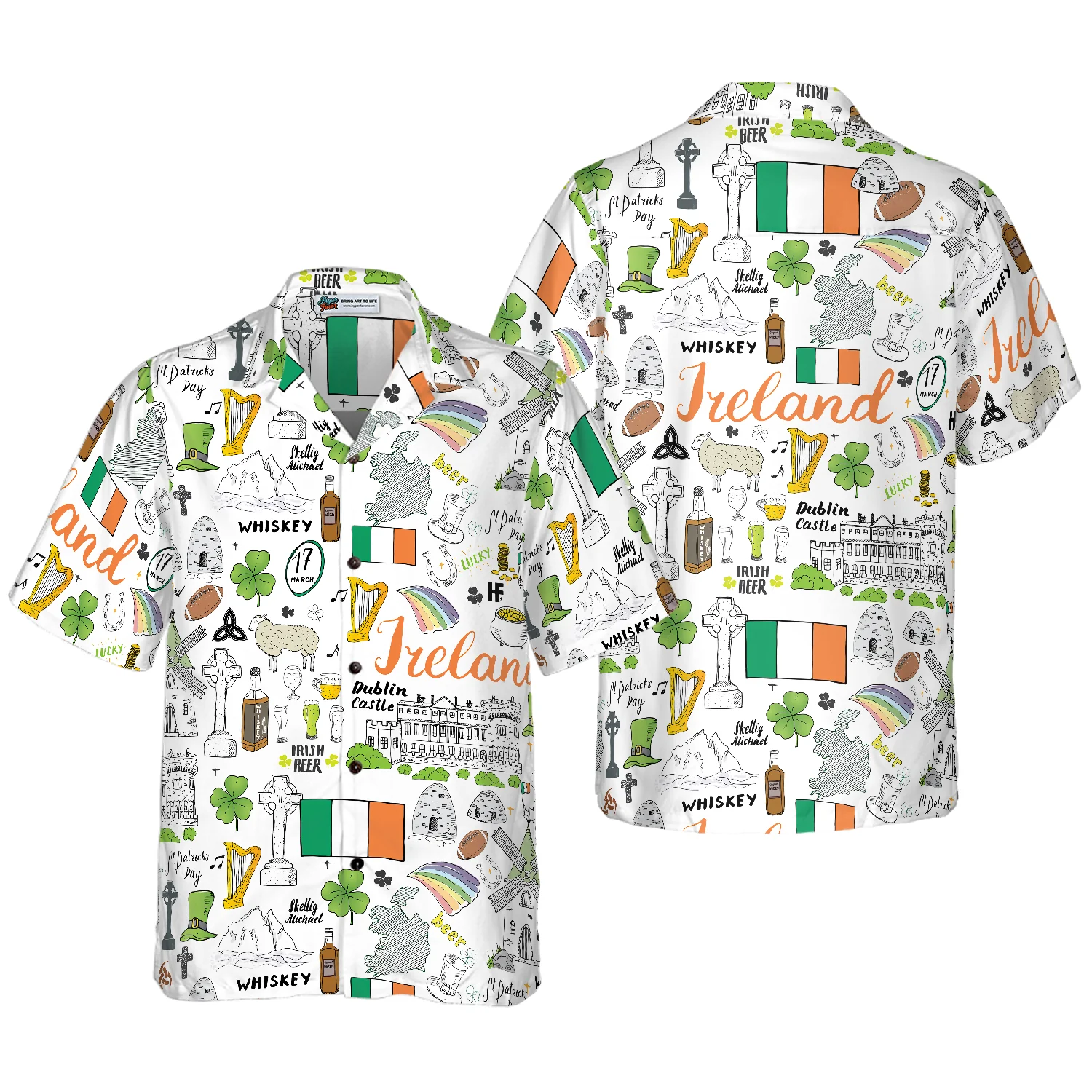 I Love Ireland Doodle Hawaiian Shirt Aloha Shirt For Men and Women