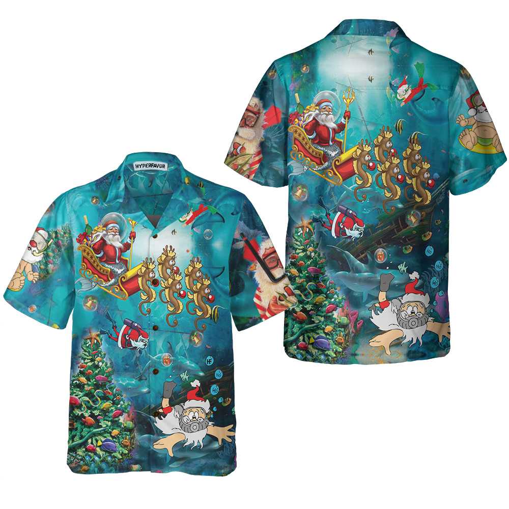 Scuba Diving Santa Claus Christmas Undersea Hawaiian Shirt Unique Gift For Christmas Aloha Shirt For Men and Women