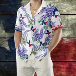 Bluebonnet Texas Hawaiian Shirt Purple Version Button Down Floral And Flag Texas Shirt Proud Texas Shirt Aloha Shirt For Men and Women - Dream Art Europa