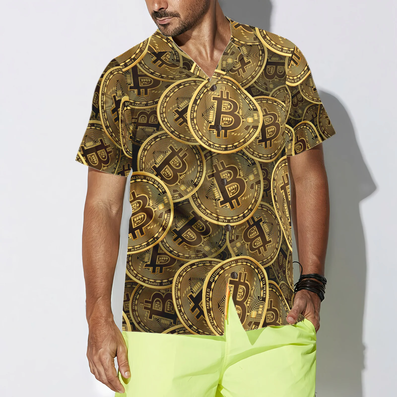 Realistic Seamless Bitcoin Cryptocurrency Hawaiian Shirt Aloha Shirt For Men and Women