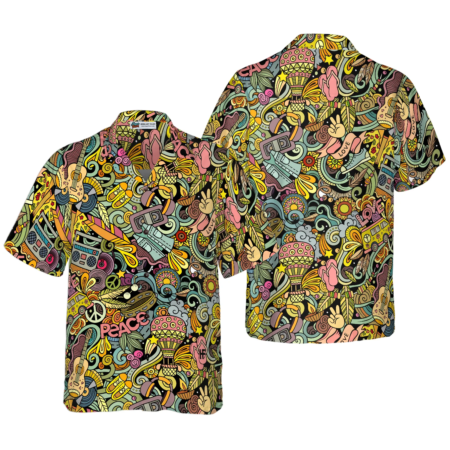 Hippie Style Doodles Illustration Hawaiian Shirt Aloha Shirt For Men and Women