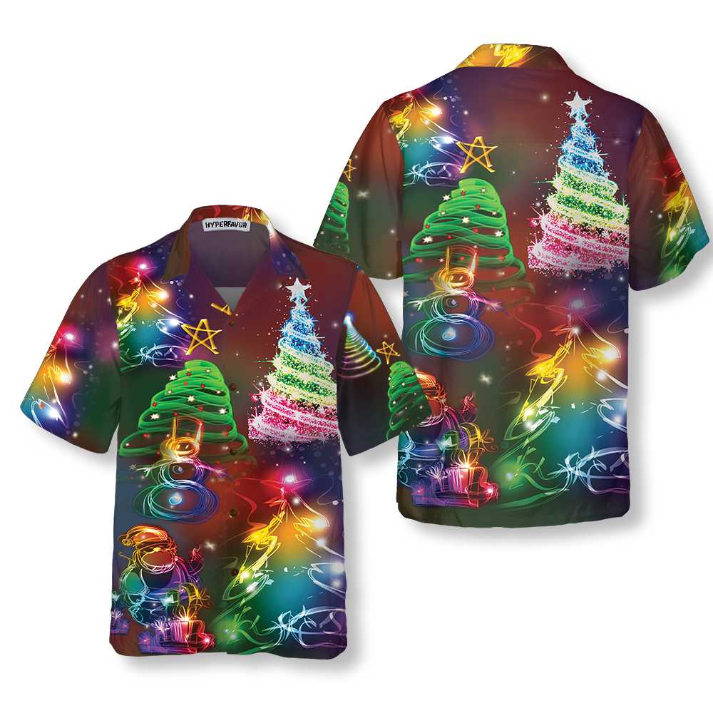 Bright Night Merry Christmas Hawaiian Shirt 3D Colorful Christmas Tree Shirt Best Gift For Christmas Aloha Shirt For Men and Women
