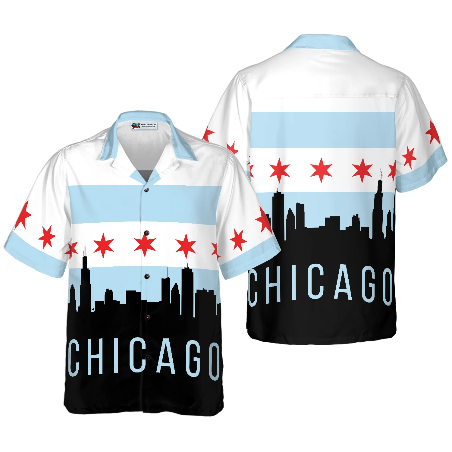 Chicago City Skyline Landmarks Hawaiian Shirt Aloha Shirt For Men and Women