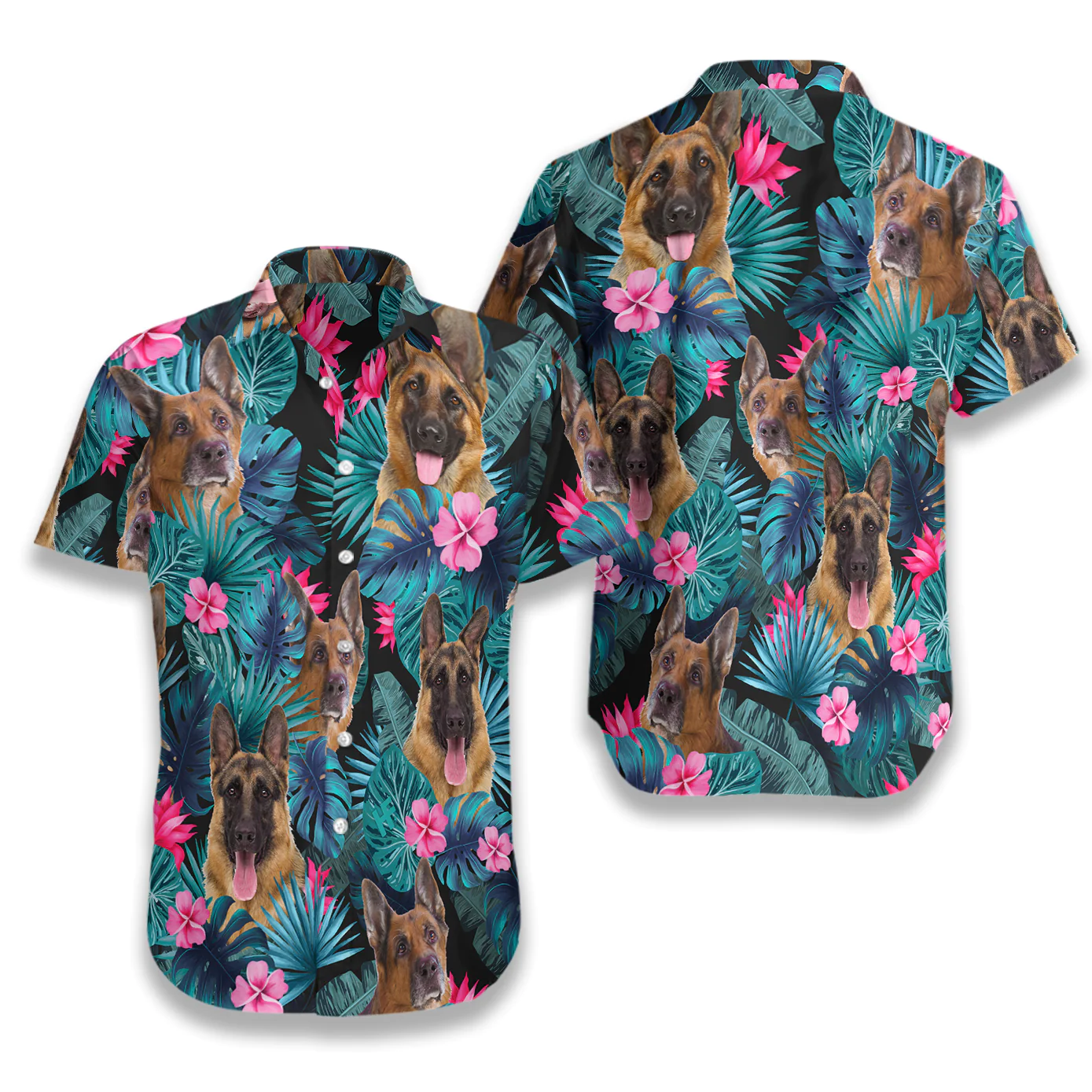 Tropical German Shepherd Hawaiian Shirt Aloha Shirt For Men and Women