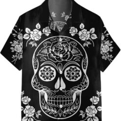 Mexican Sugar Skull Tattoo Hawaiian Shirt Black And White Day Of The Dead Skull Unique Day Of The Dead Gift Aloha Shirt For Men and Women - Dream Art Europa