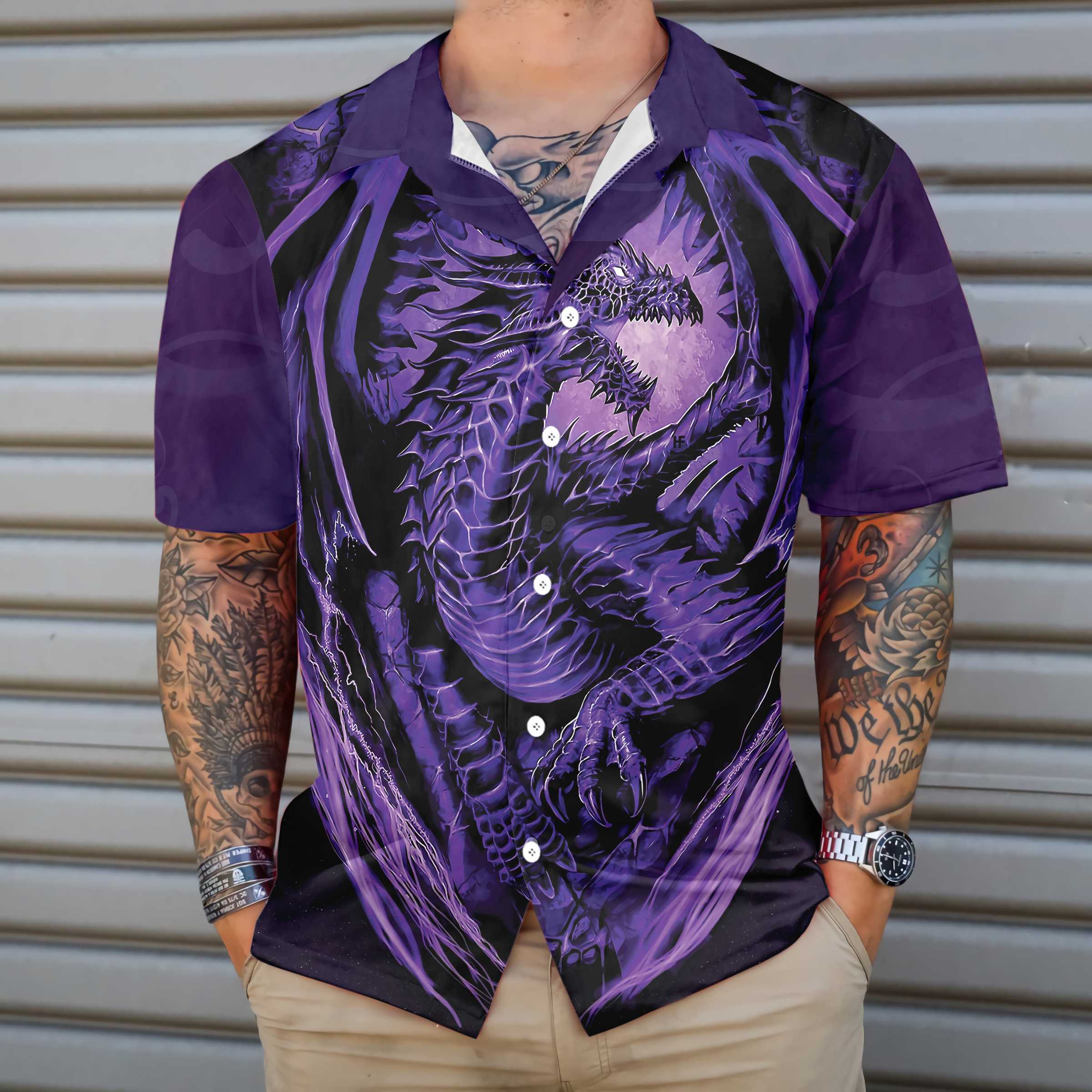 Purple Neon Dragon Hawaiian Shirt Black And Purple Dragon Shirt Best Gift For Dragon Lovers Aloha Shirt For Men and Women