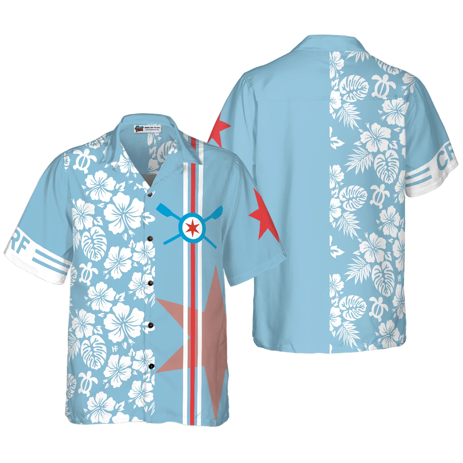 CRF Chicago Flag Tropical Flowers Pattern Hawaiian Shirt Aloha Shirt For Men and Women