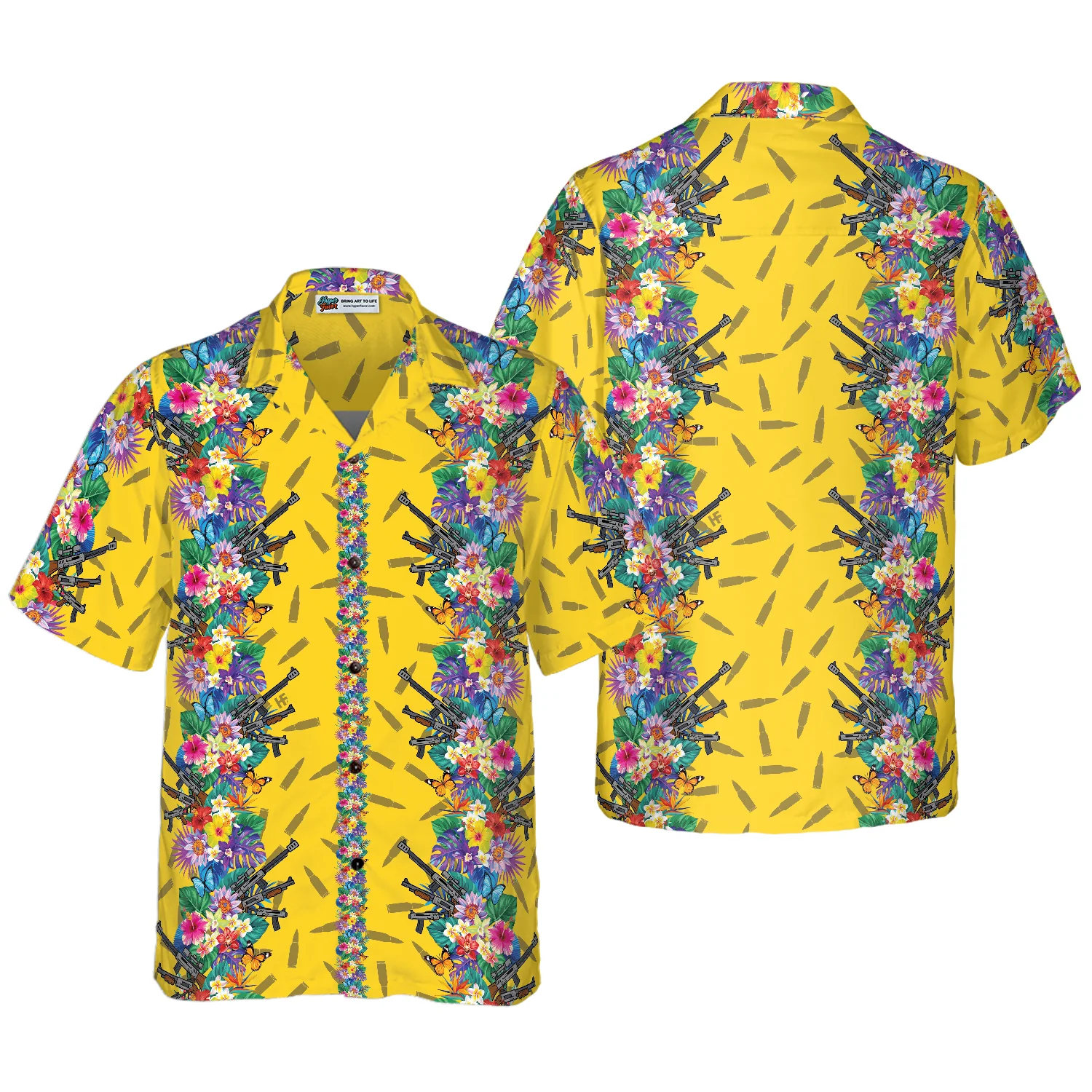 Vibrant Tropical Gun And Bullet Hawaiian Shirt Aloha Shirt For Men and Women