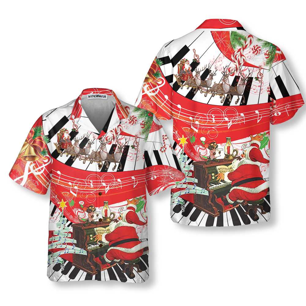 Piano Playing By Santa Claus Hawaiian Shirt Funny Santa Claus Shirt  Women Aloha Shirt For Men and Women