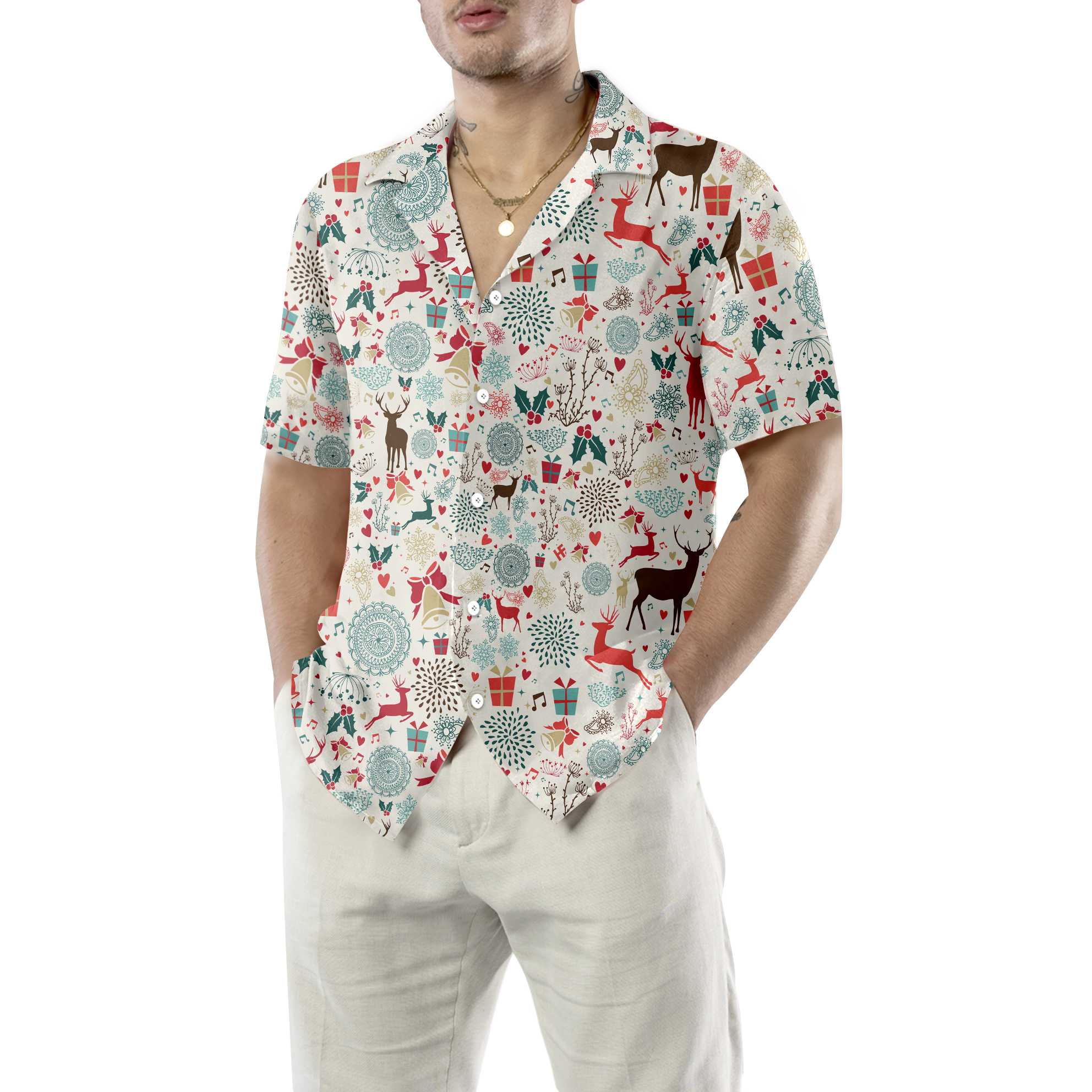 Vintage Christmas Reindeer Hawaiian Shirt Best Gift For Christmas Aloha Shirt For Men and Women
