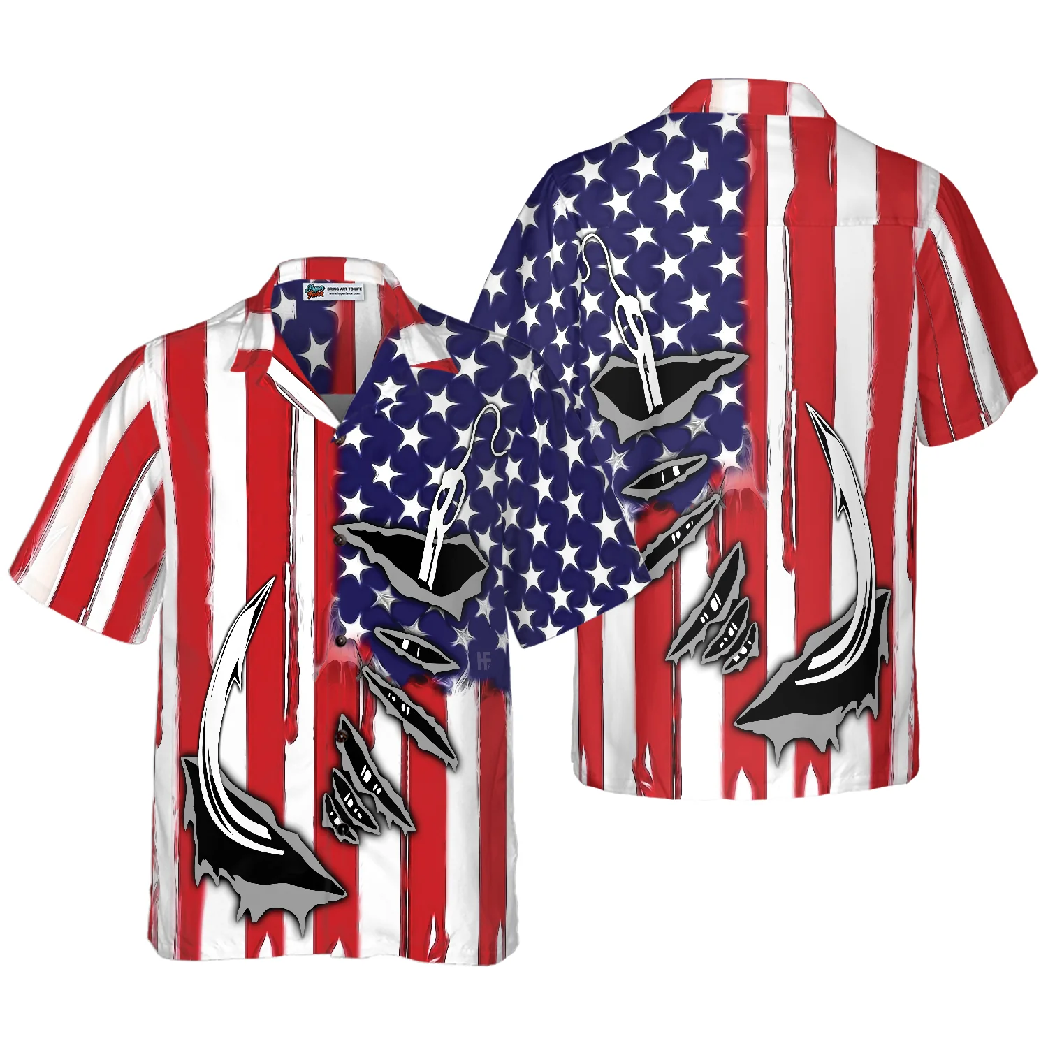 Fish Hook American Flag Hawaiian Shirt Aloha Shirt For Men and Women