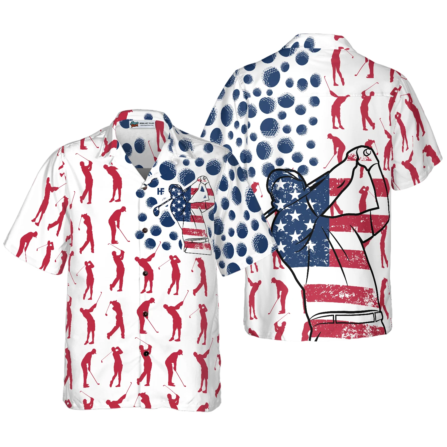 Golf American Flag Pose Hawaiian Shirt Aloha Shirt For Men and Women