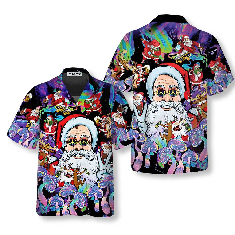 Christmas Hippie Santa Claus Hawaiian Shirt Santa Christmas Shirt Best Gift For Christmas Aloha Shirt For Men and Women