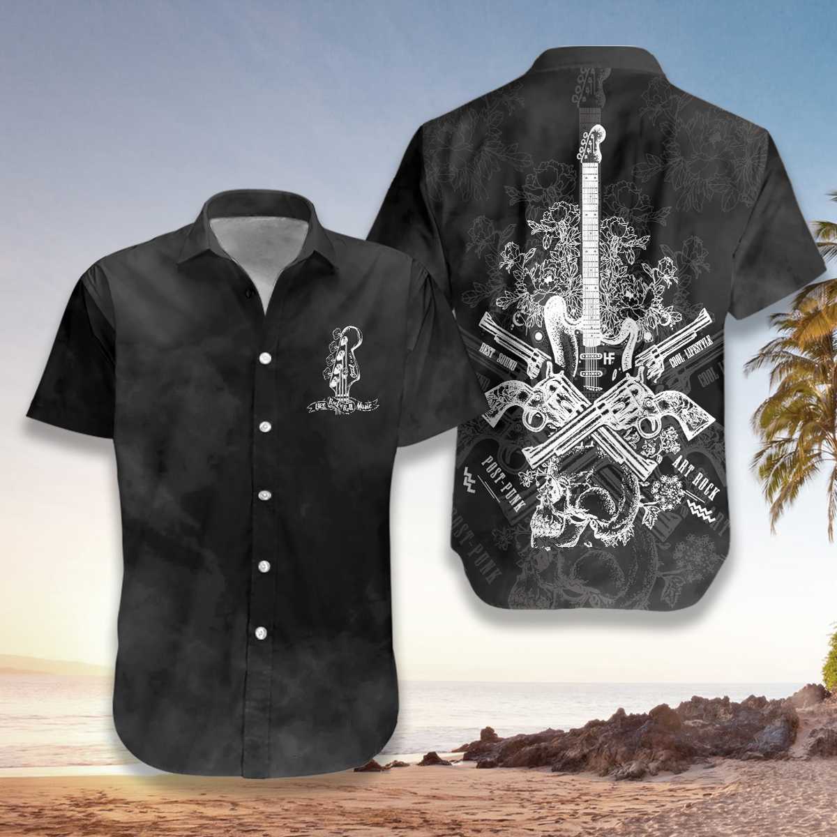 Live Rock And Roll Black And Smoke Guitar Hawaiian Shirt Aloha Shirt For Men and Women