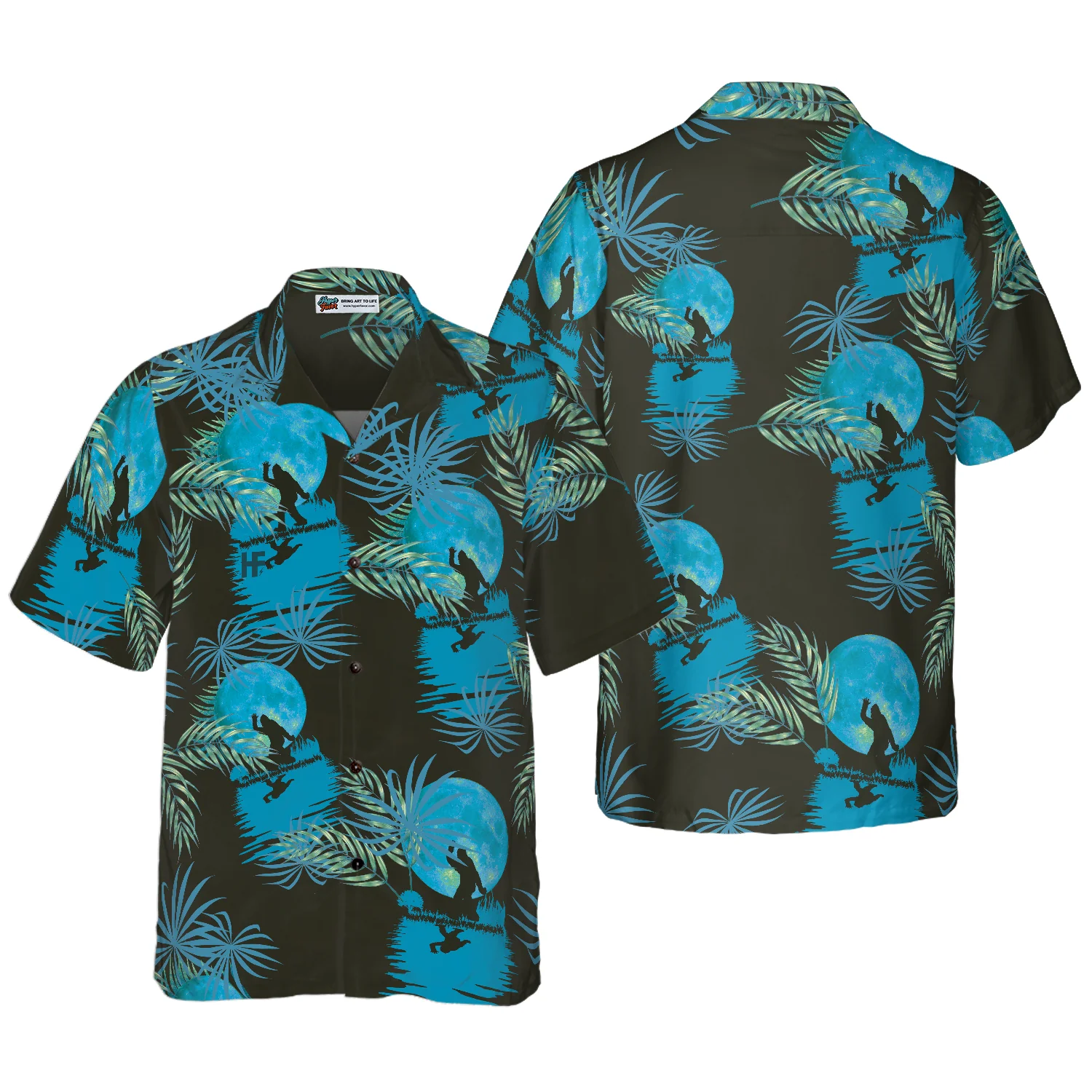 Bigfoot Tropical Blue Moon Bigfoot Hawaiian Shirt Black And Blue Moonlight Bigfoot Shirt Aloha Shirt For Men and Women