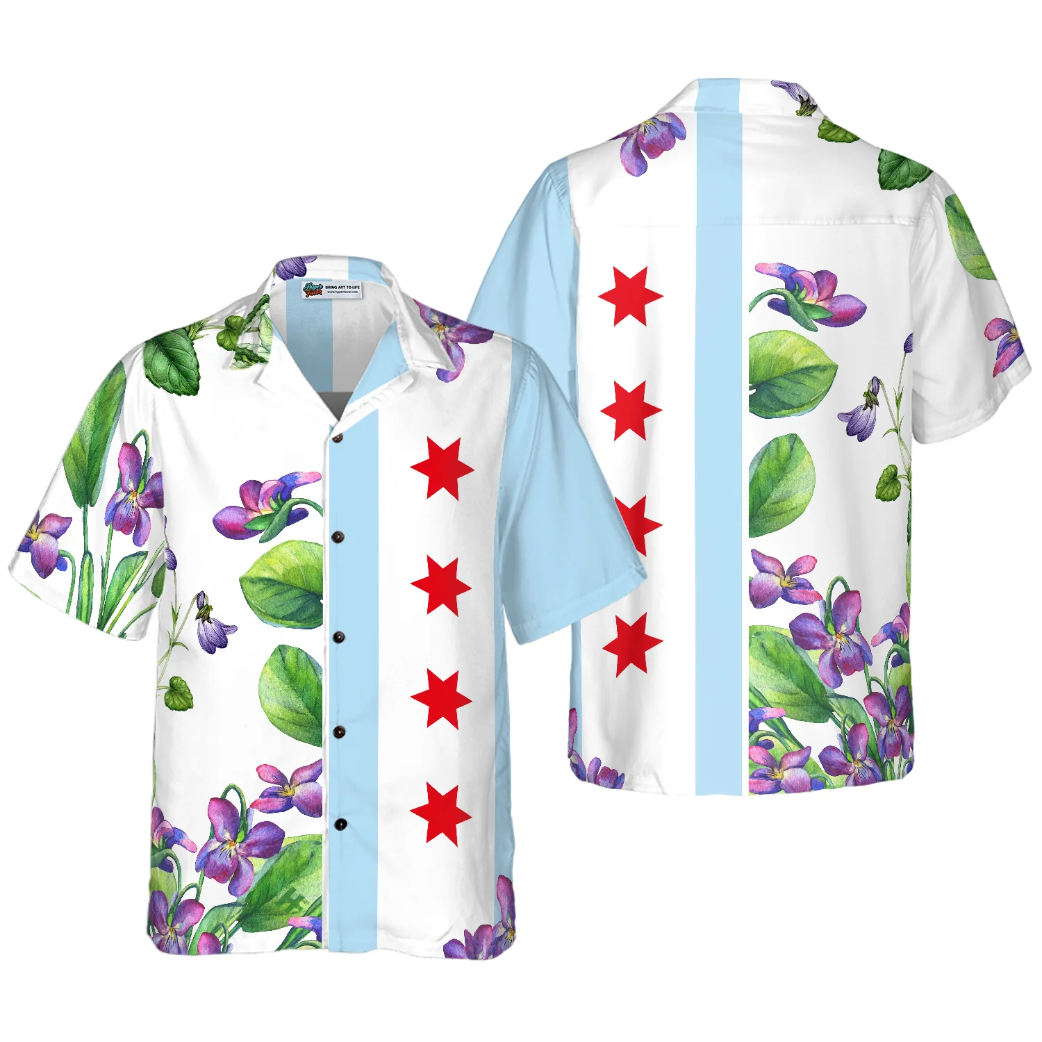 Chicago Flag Viola sororia Hawaiian Shirt Aloha Shirt For Men and Women