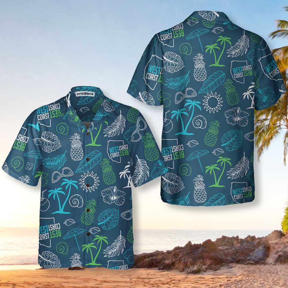 West Coast Best Coast Tropical Hawaiian Shirt Aloha Shirt For Men and Women