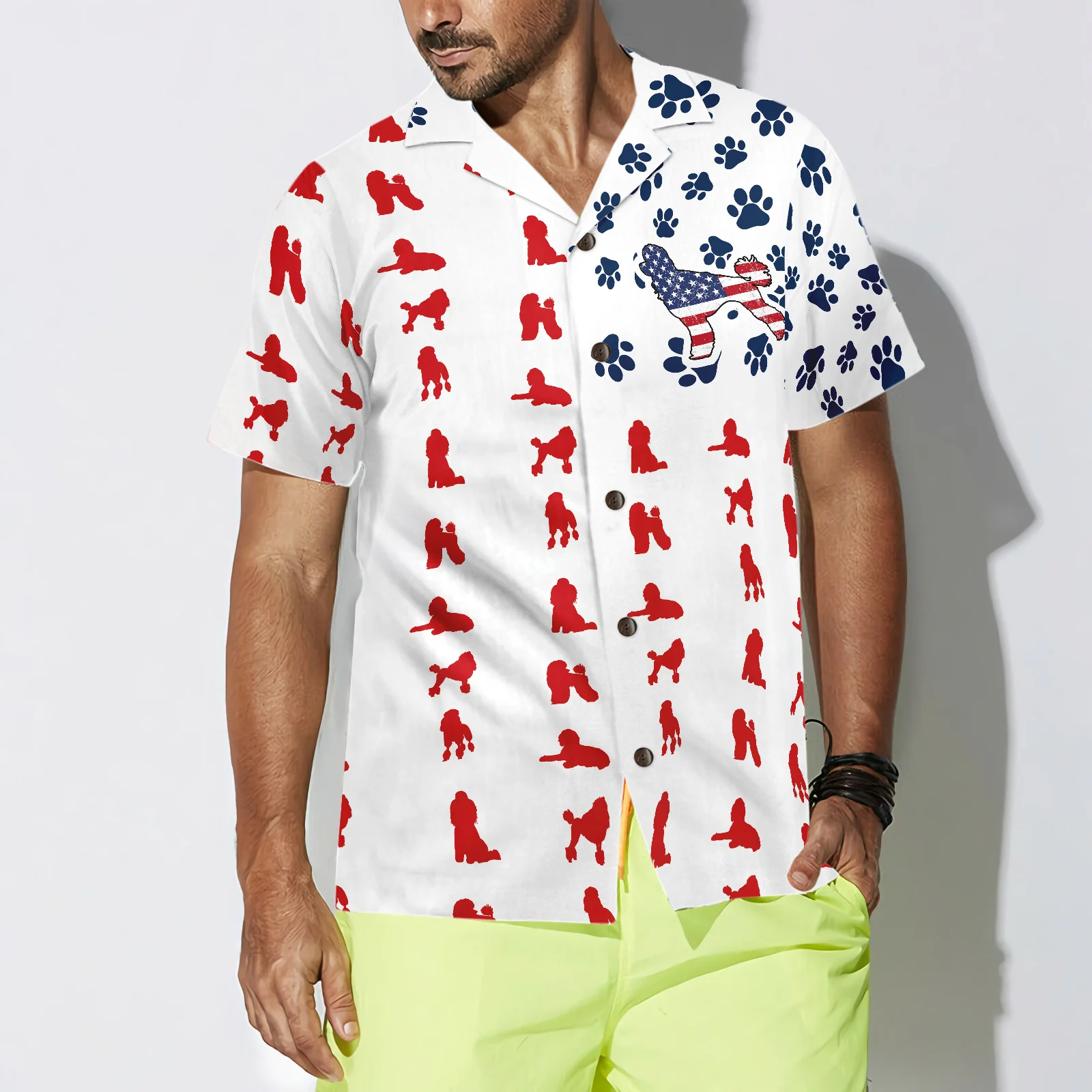 Poodles American Flag Hawaiian Shirt Aloha Shirt For Men and Women