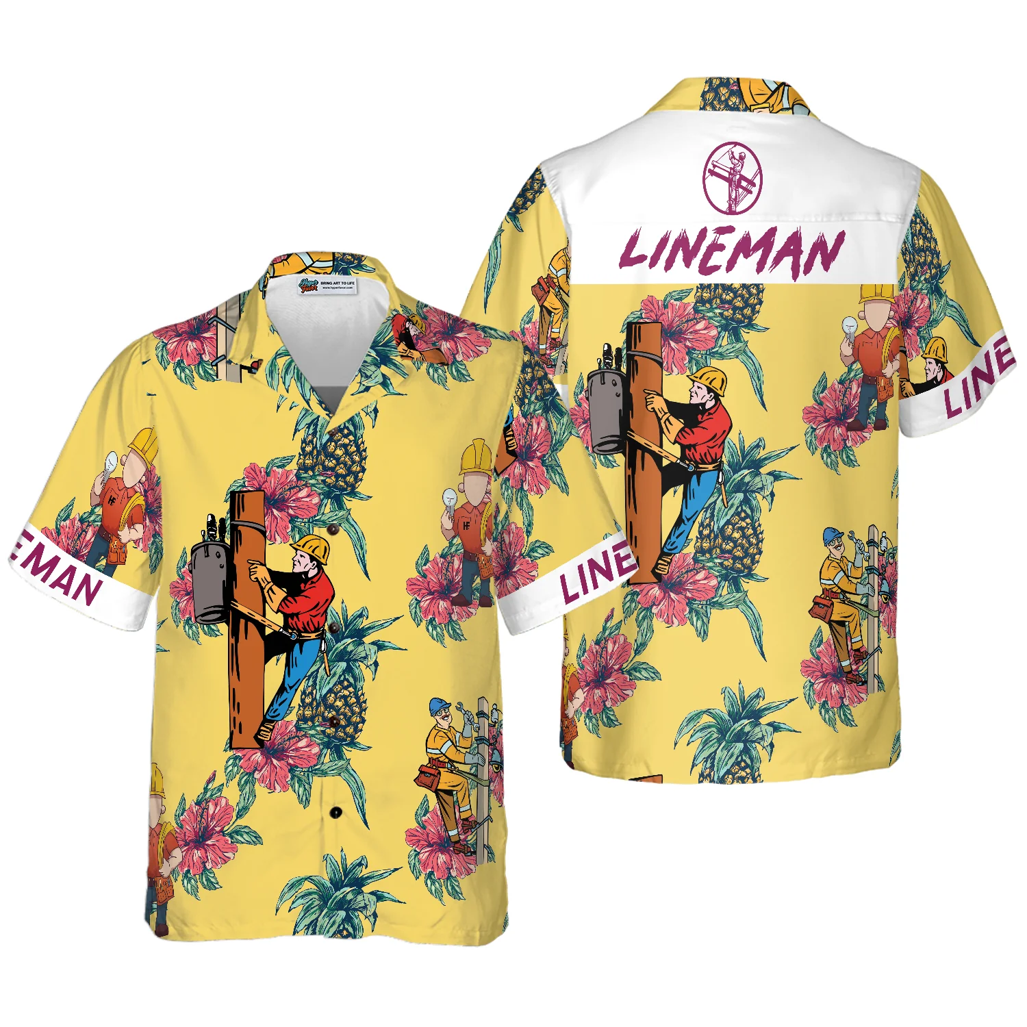 Lineman Pineapple Seamless Pattern Hawaiian Shirt Aloha Shirt For Men and Women