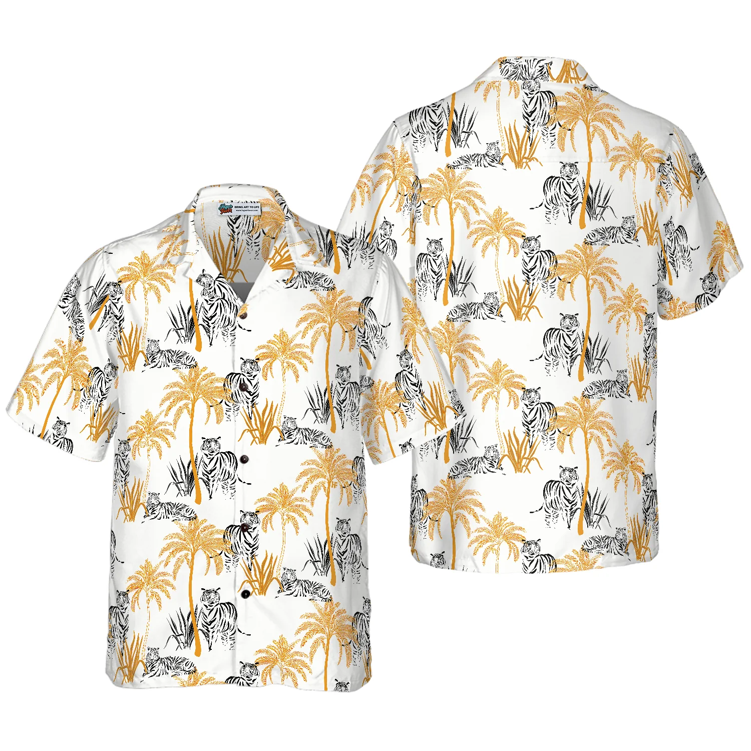 Tropical Palm Tree Tigers Shirt Hawaiian Shirt Aloha Shirt For Men and Women