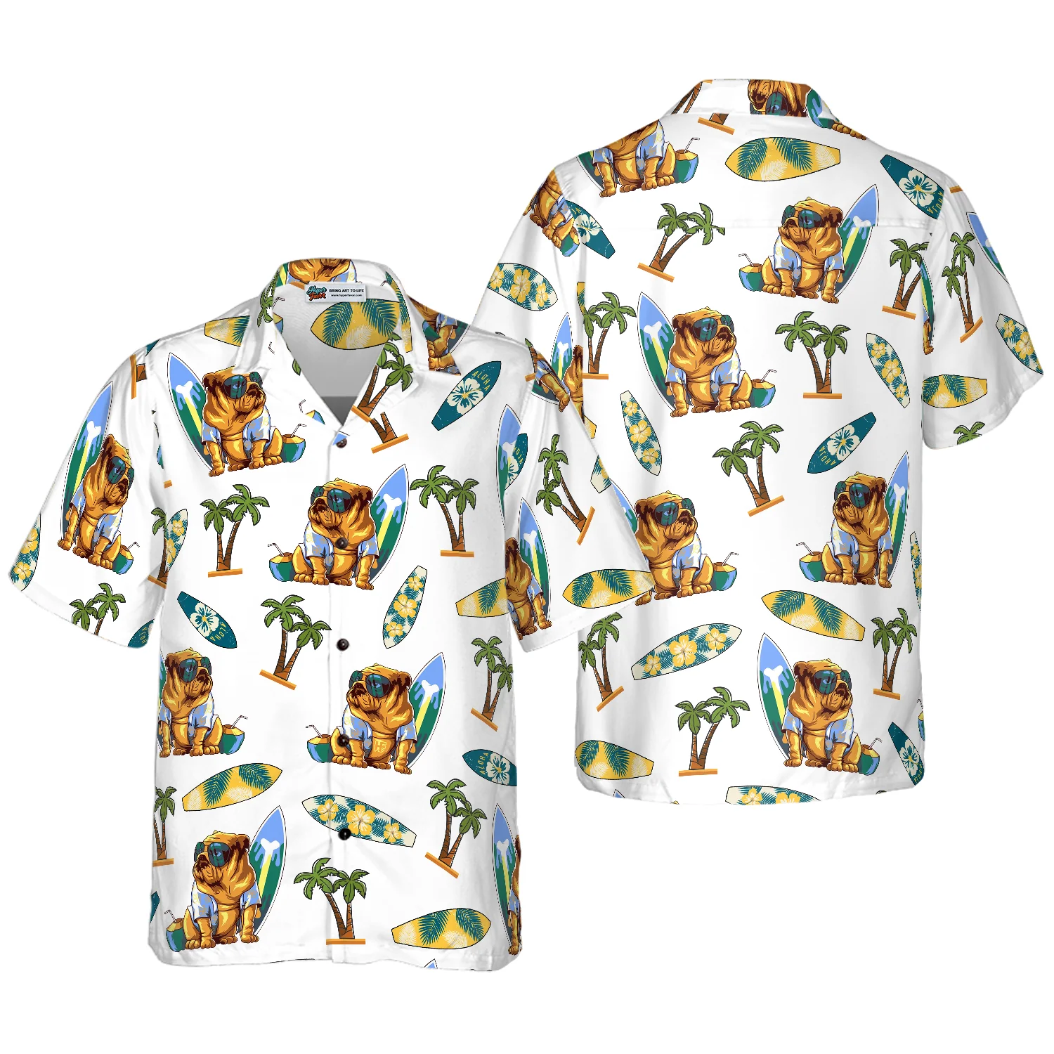 Bulldog Surf And Palm Hawaiian Shirt Aloha Shirt For Men and Women