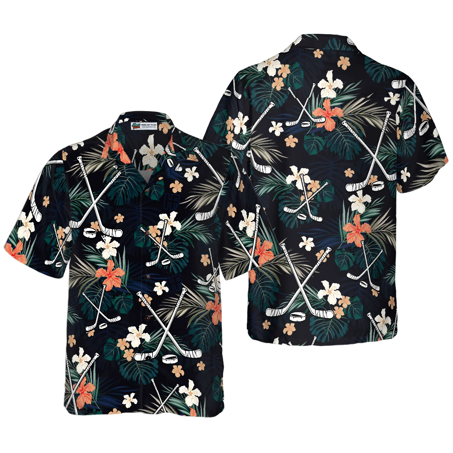 Hockey Tropical Black  Blue Hawaiian Shirt Aloha Shirt For Men and Women