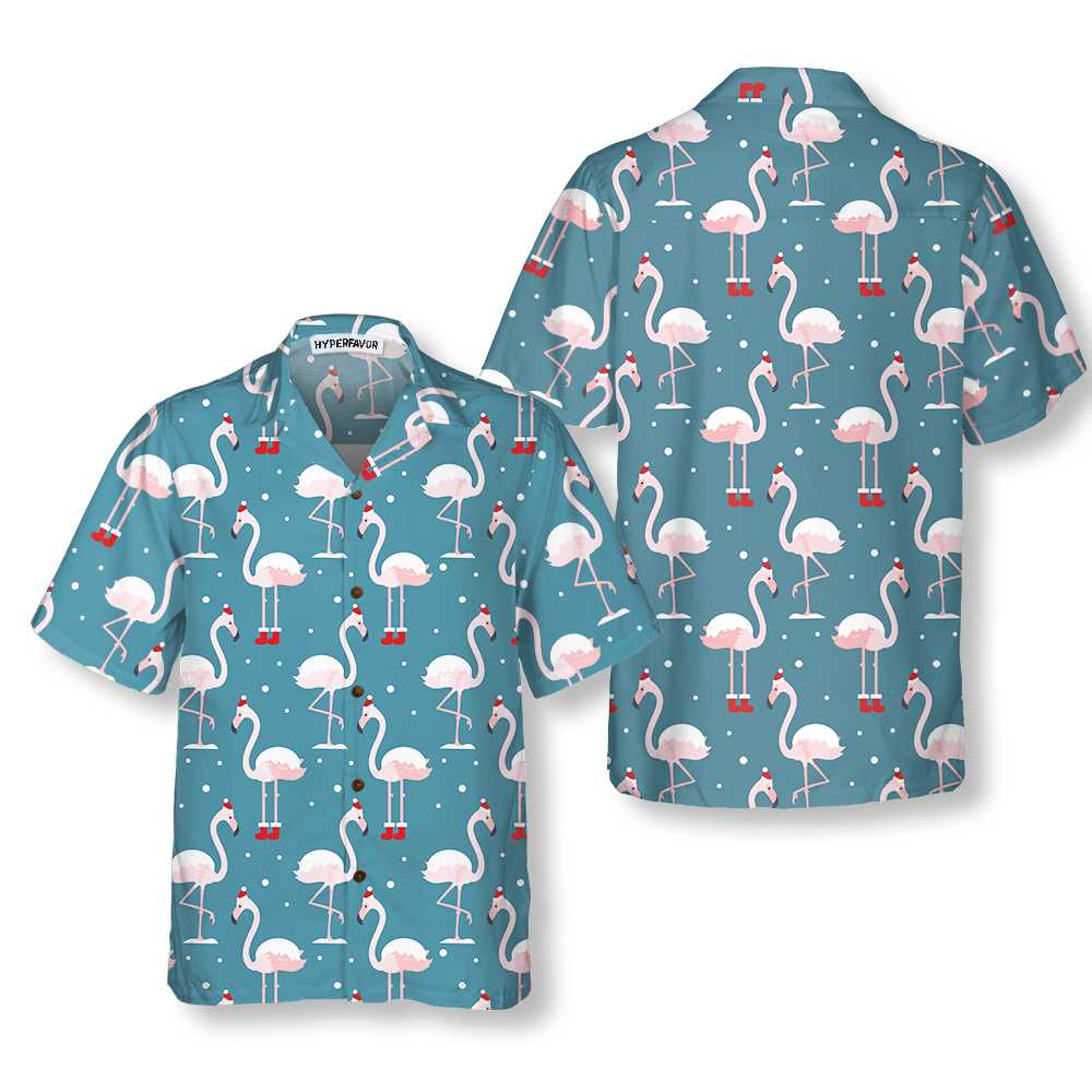 Flamingo On Christmas Holiday Hawaiian Shirt Flamingo In Santa Hat Christmas Shirt Best Xmas Gift Idea Aloha Shirt For Men and Women