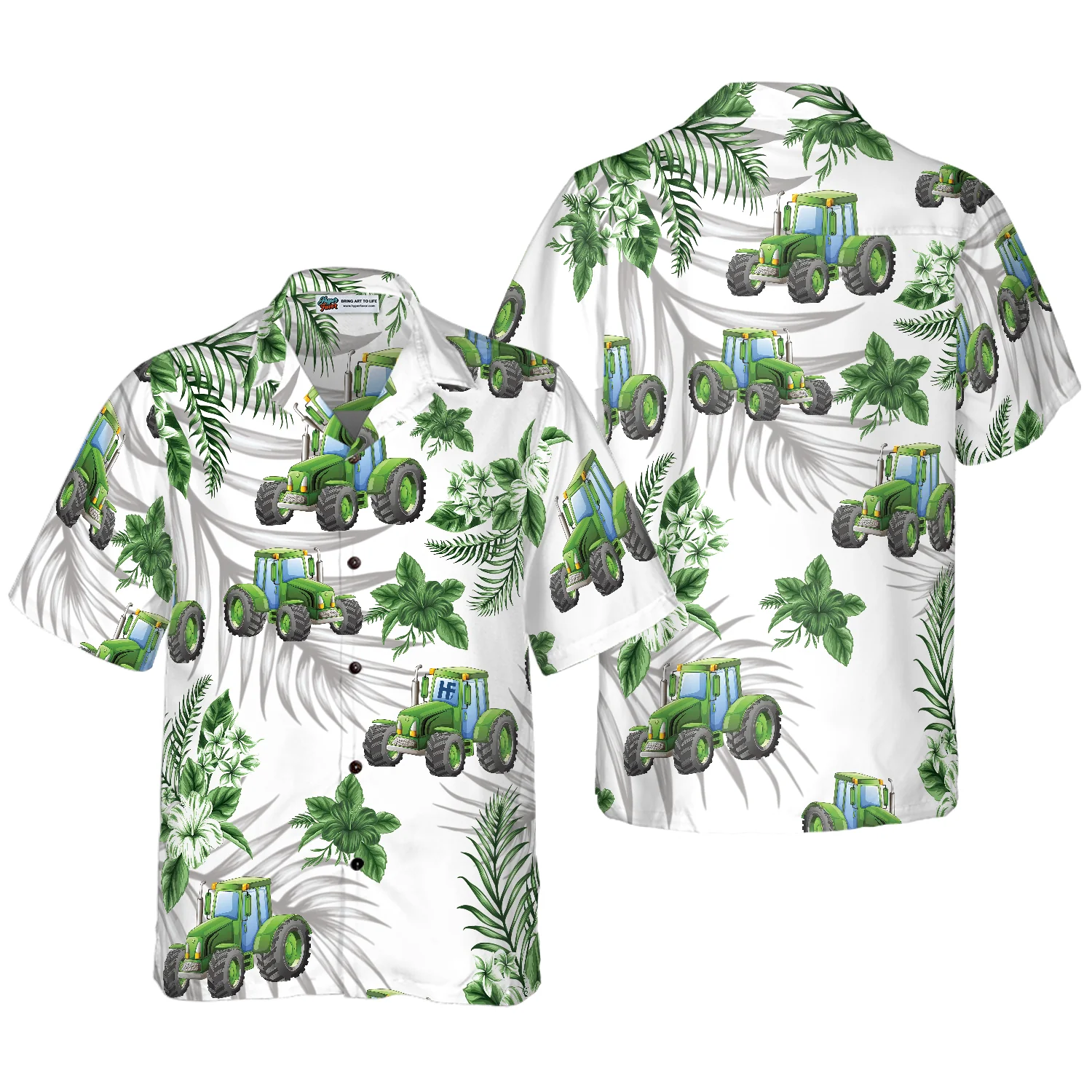 Tropical Green Tractor Hawaiian Shirt Aloha Shirt For Men and Women