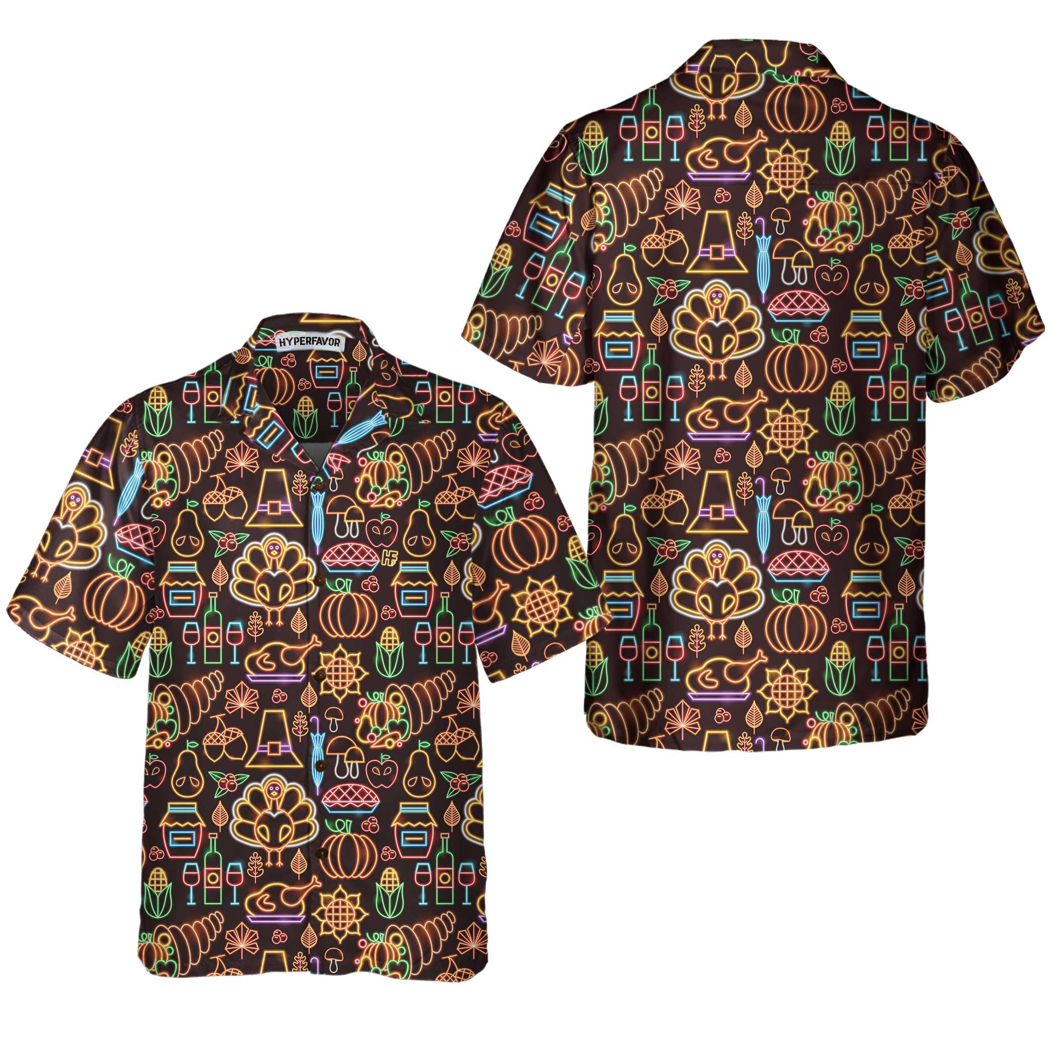 Neon Thanksgiving Turkey Seamless Pattern Hawaiian Shirt Funny Thanksgiving Shirt Best Gift For Thanksgiving Day Aloha Shirt For Men and Women