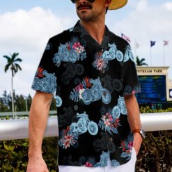 Biker Blue Tropical Flower Pattern Motorcycle Hawaiian Shirt Unique Gift For Bikers Aloha Shirt For Men and Women - Dream Art Europa