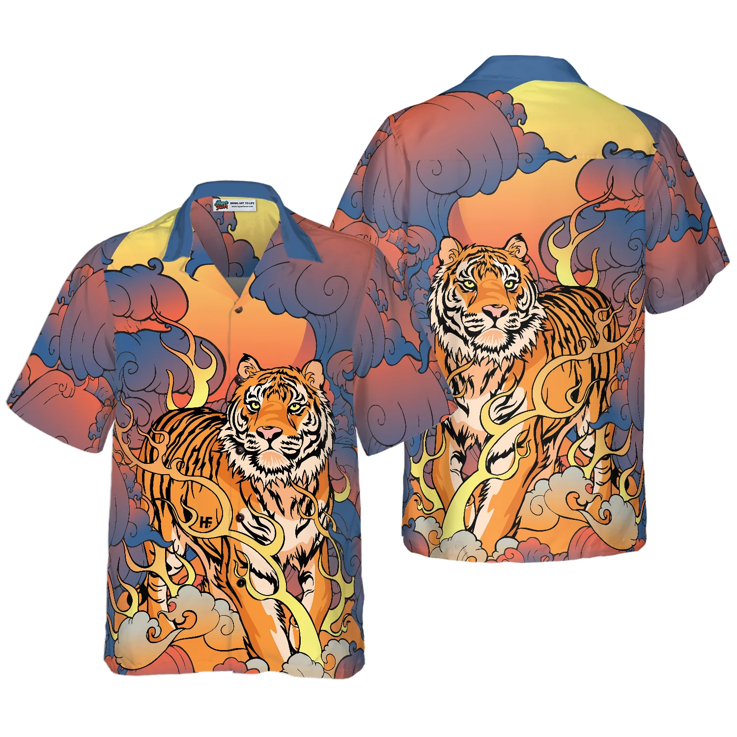 Oriental Powerful Tiger Hawaiian Shirt Dawn Sun And Cloud Tiger Print Shirt Aloha Shirt For Men and Women