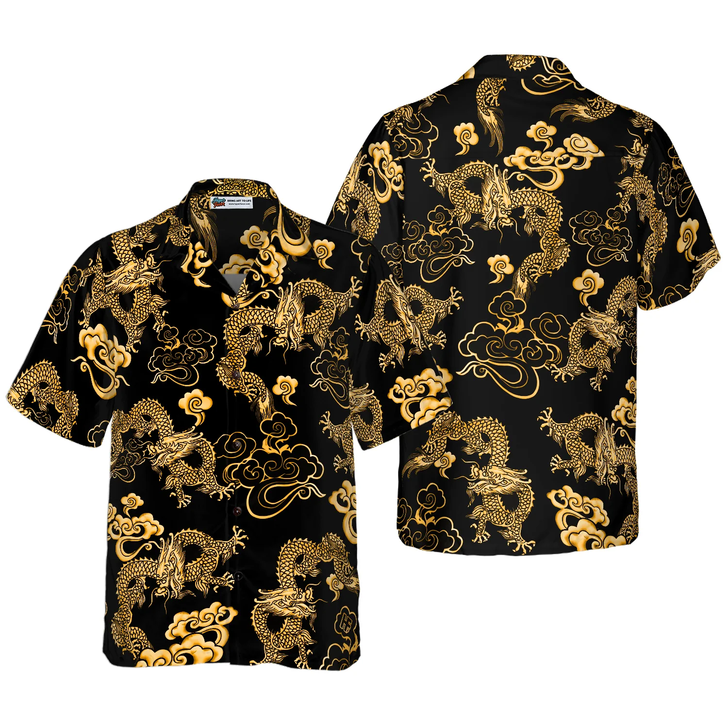 Black Gold Oriental Dragon Hawaiian Shirt Aloha Shirt For Men and Women