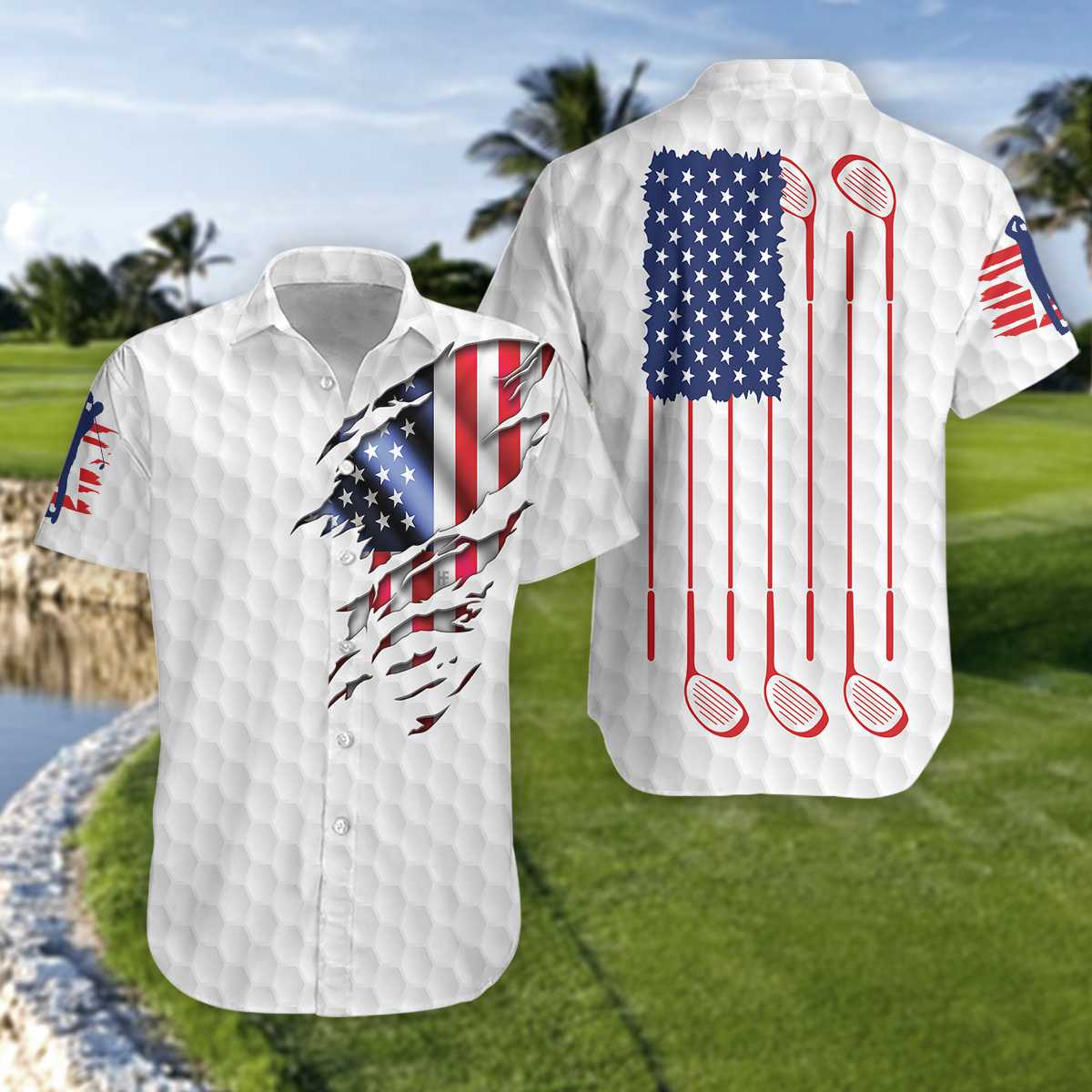 Golf American Flag Hawaiian Shirt Aloha Shirt For Men and Women